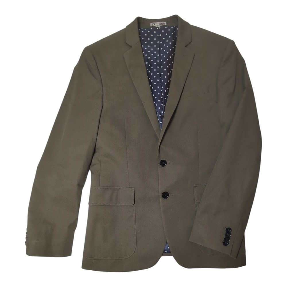 Express Photographer Blazer Mens 36 Short Olive Green Fitted Cotton Stretch